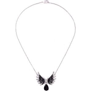 Silvertone Black Angel Pendant Necklace